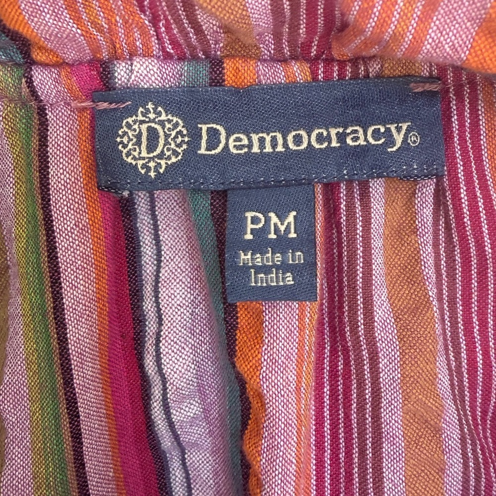 Democracy Striped Pink Multi-Color Boho Flutter Sleeve Top. Petite Medium - Picture 2 of 6